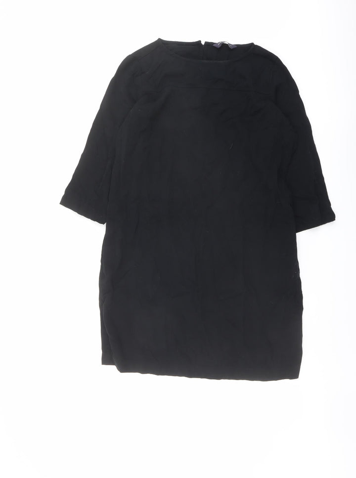 Marks and Spencer Womens Black Viscose A-Line Size 10 Round Neck Button