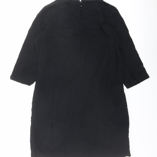 Marks and Spencer Womens Black Viscose A-Line Size 10 Round Neck Button