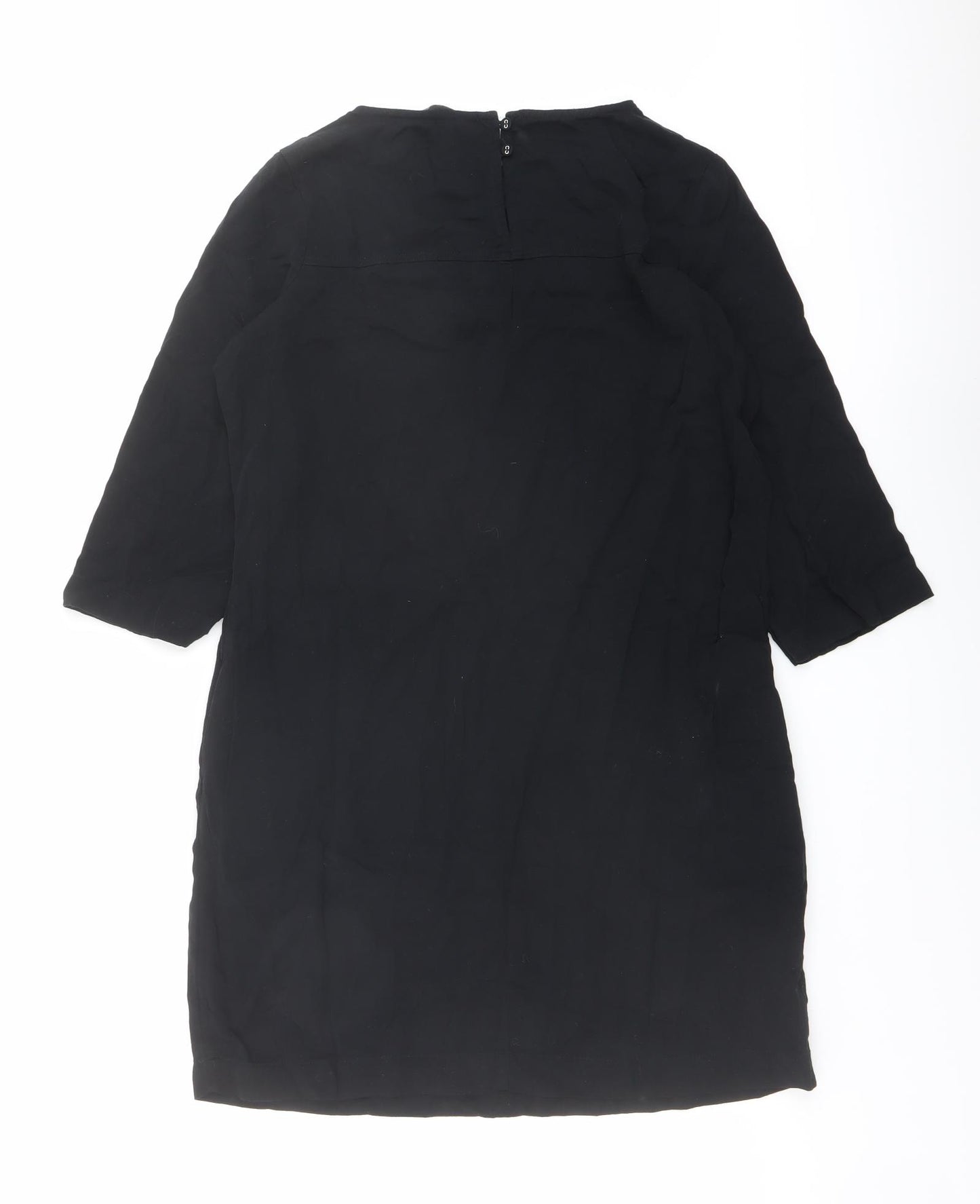 Marks and Spencer Womens Black Viscose A-Line Size 10 Round Neck Button