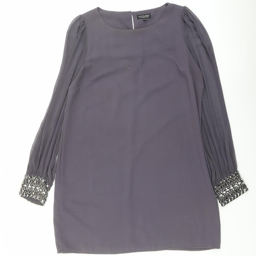 Warehouse Womens Grey Polyester A-Line Size 16 Round Neck Button