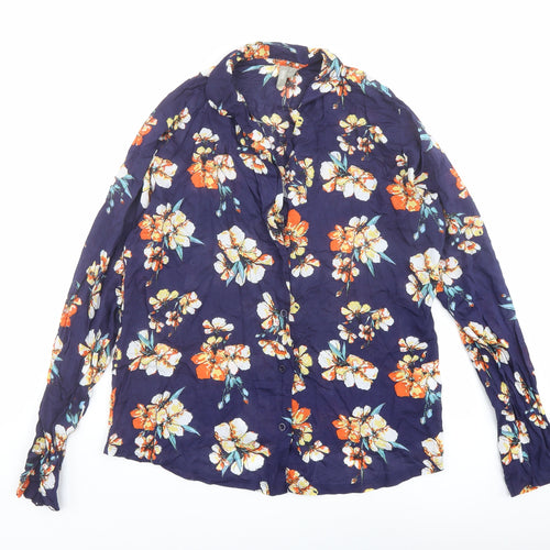 ASOS Womens Blue Floral Modal Basic Button-Up Size 12 Collared
