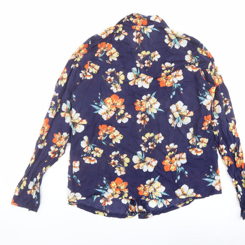 ASOS Womens Blue Floral Modal Basic Button-Up Size 12 Collared