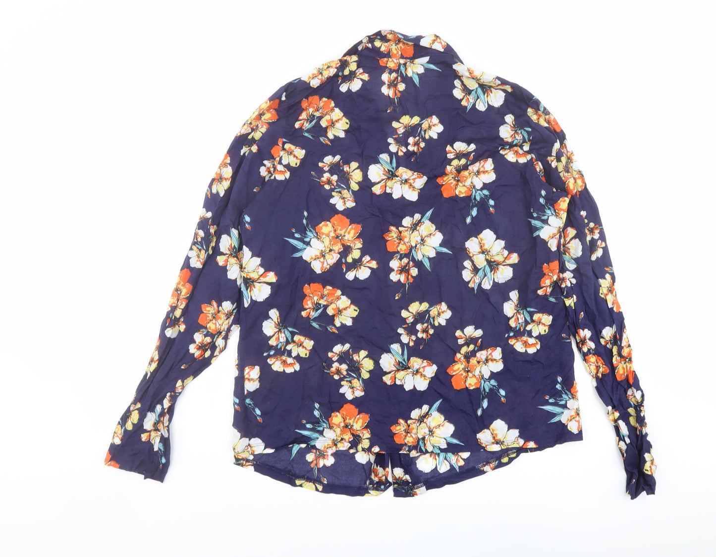 ASOS Womens Blue Floral Modal Basic Button-Up Size 12 Collared