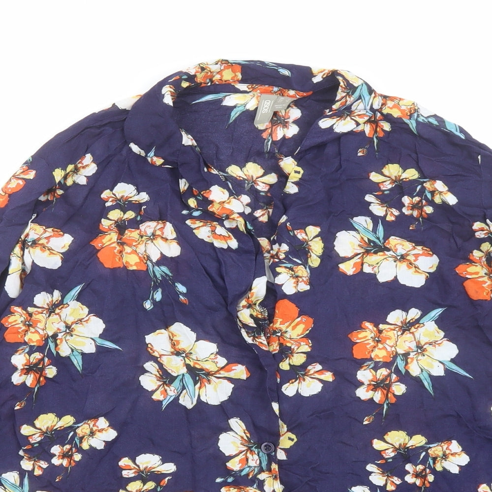 ASOS Womens Blue Floral Modal Basic Button-Up Size 12 Collared