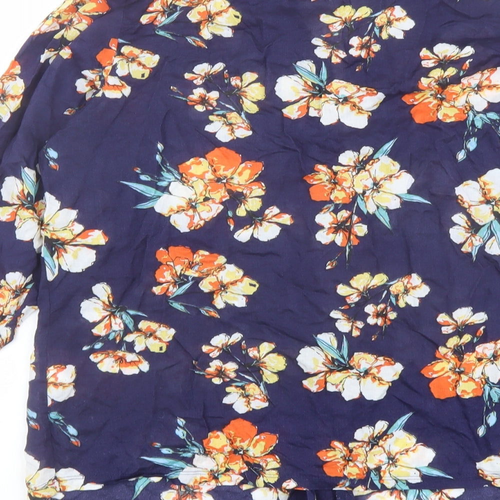 ASOS Womens Blue Floral Modal Basic Button-Up Size 12 Collared