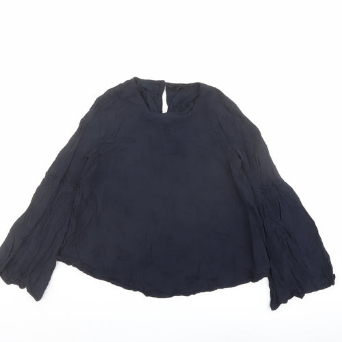 Topshop Womens Blue Viscose Basic Blouse Size 6 Round Neck