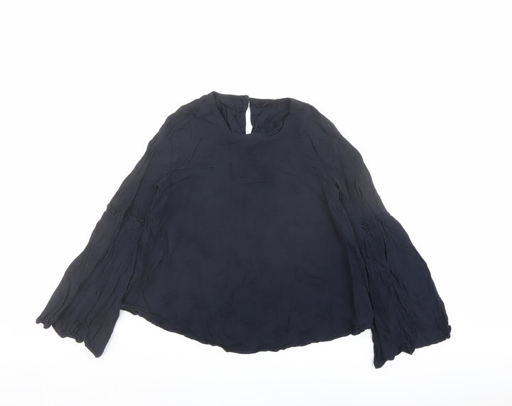 Topshop Womens Blue Viscose Basic Blouse Size 6 Round Neck