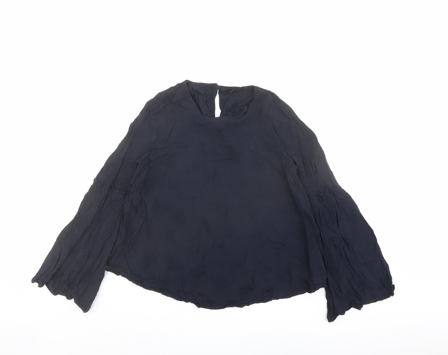 Topshop Womens Blue Viscose Basic Blouse Size 6 Round Neck