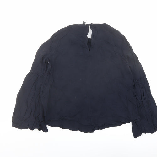 Topshop Womens Blue Viscose Basic Blouse Size 6 Round Neck