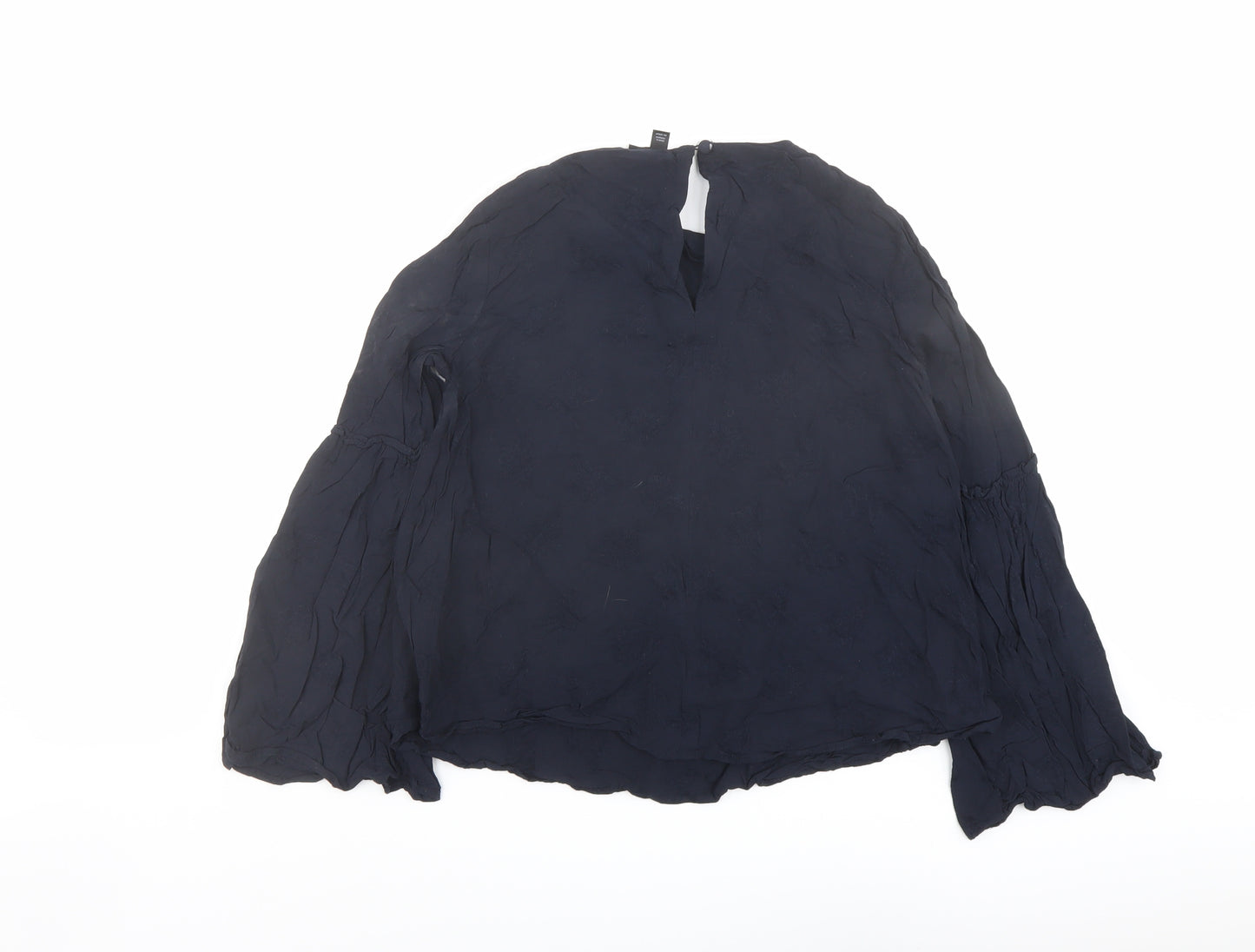 Topshop Womens Blue Viscose Basic Blouse Size 6 Round Neck