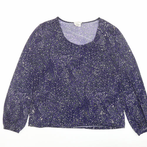 Kim&Co Womens Purple Polyester Basic Blouse Size XL Round Neck