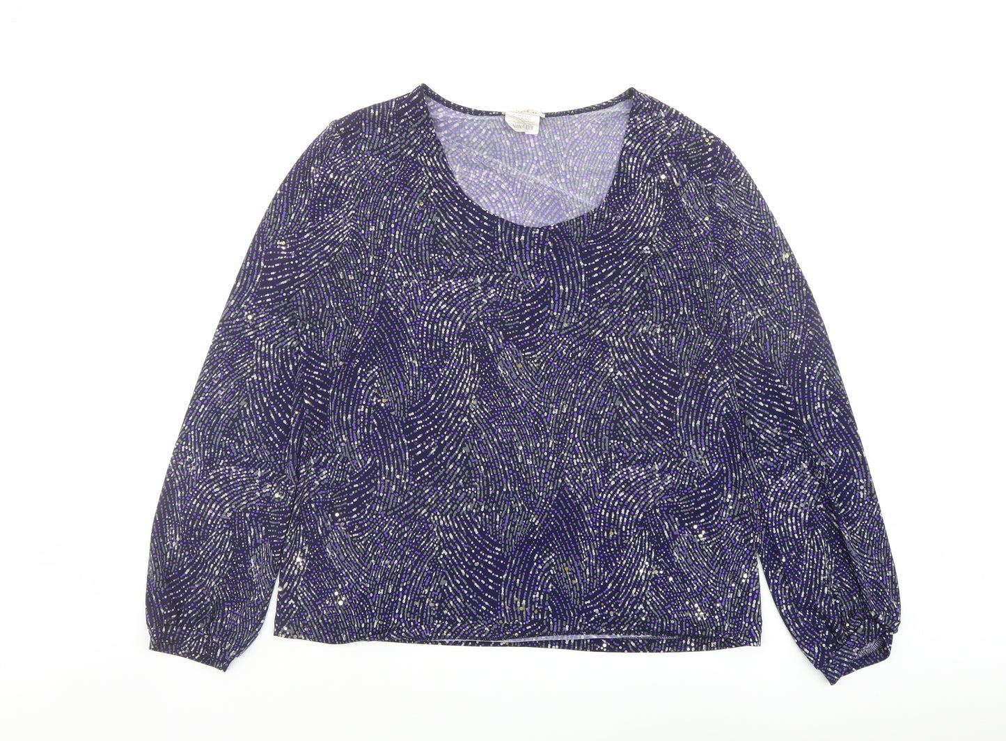 Kim&Co Womens Purple Polyester Basic Blouse Size XL Round Neck