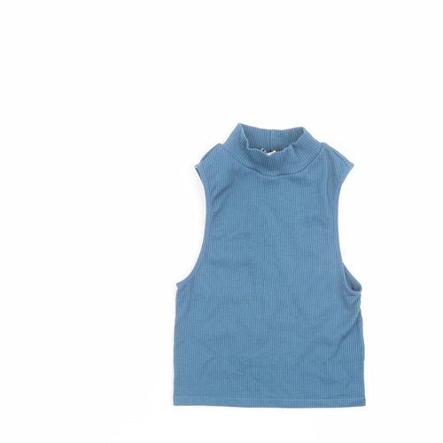 Zara Womens Blue Nylon Basic Tank Size XS Mock Neck