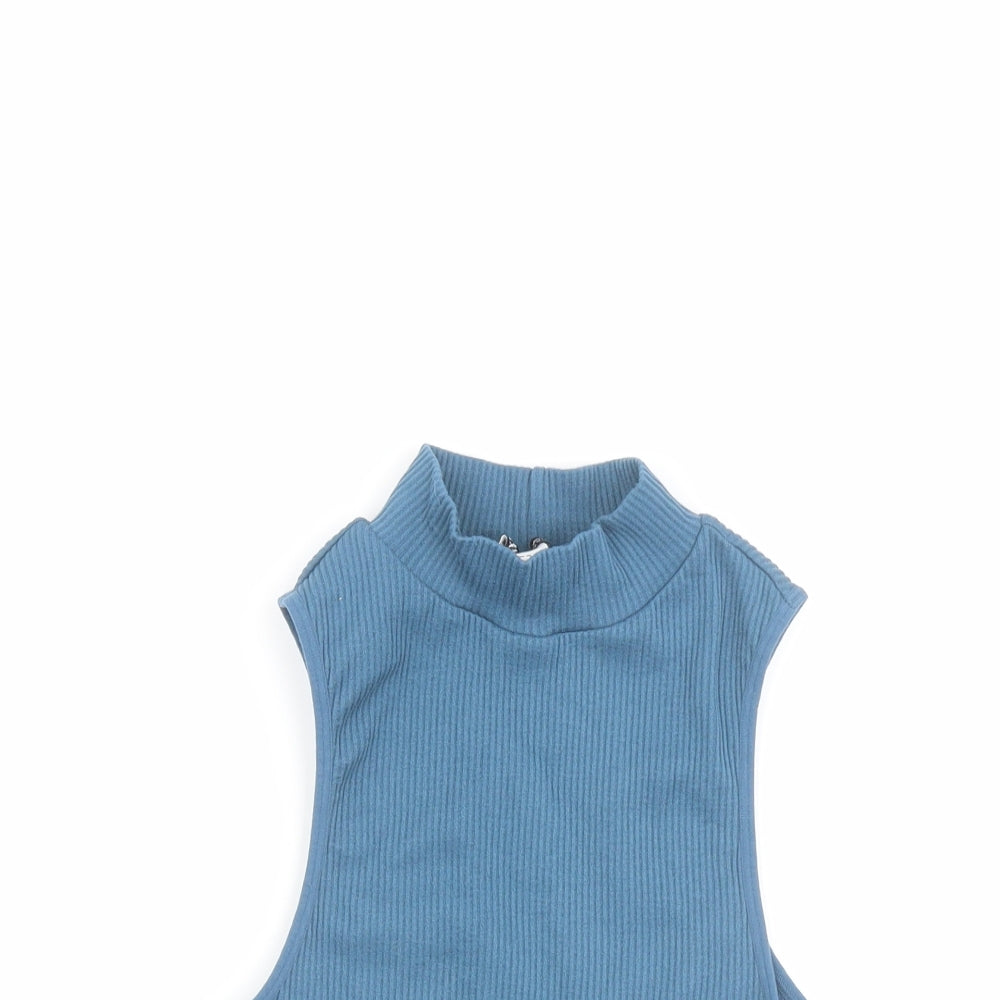 Zara Womens Blue Nylon Basic Tank Size XS Mock Neck