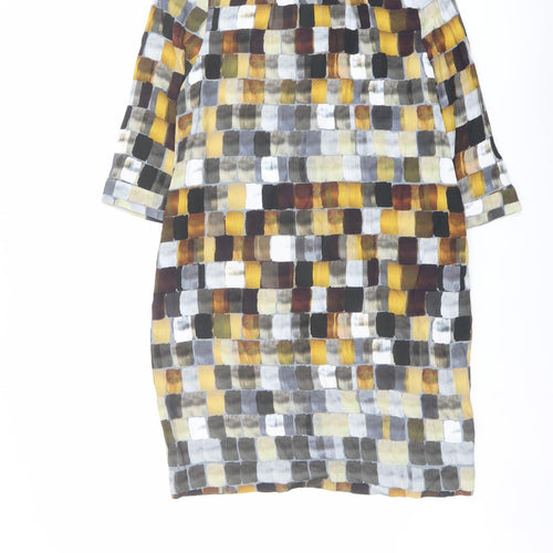John Lewis Womens Multicoloured Geometric Viscose A-Line Size 8 Round Neck Button