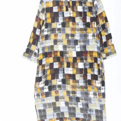 John Lewis Womens Multicoloured Geometric Viscose A-Line Size 8 Round Neck Button