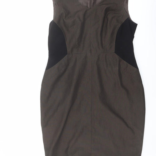 NEXT Womens Brown Polyester Shift Size 16 V-Neck Zip