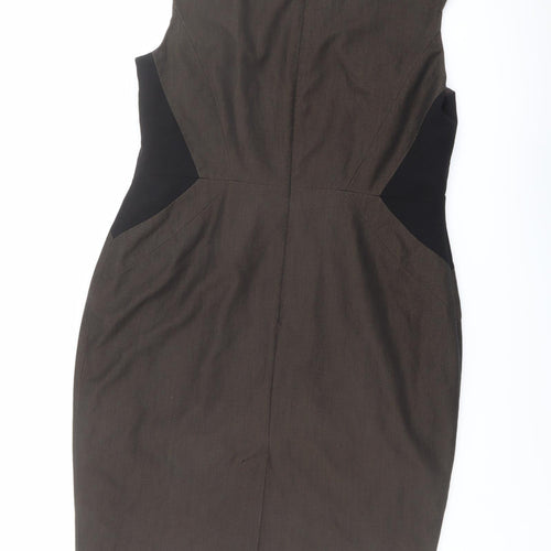 NEXT Womens Brown Polyester Shift Size 16 V-Neck Zip