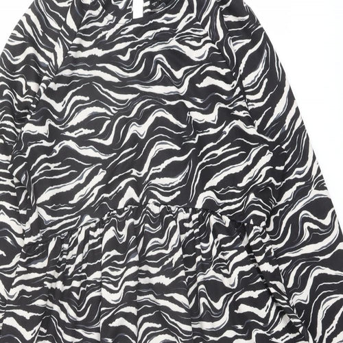 River Island Womens Black Geometric Polyester A-Line Size 18 Round Neck Button