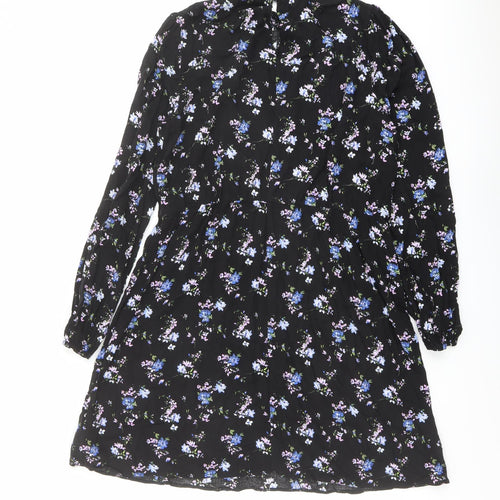 Friends Like These Womens Black Floral Viscose Shift Size 16 Mock Neck Button