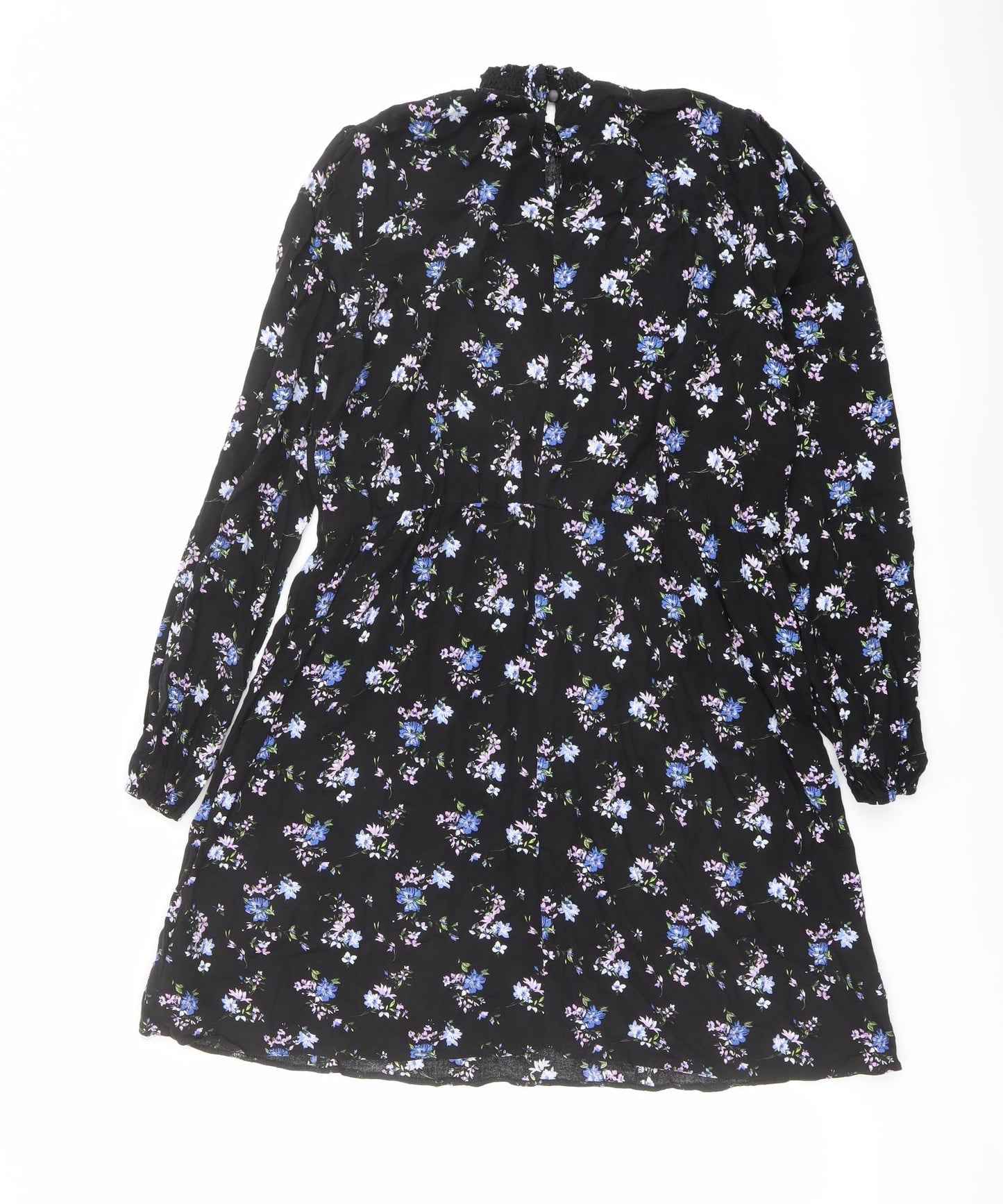 Friends Like These Womens Black Floral Viscose Shift Size 16 Mock Neck Button