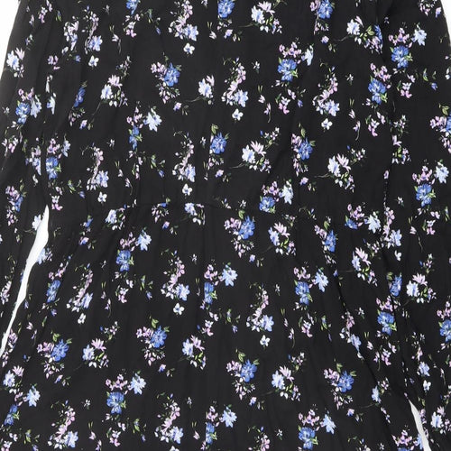 Friends Like These Womens Black Floral Viscose Shift Size 16 Mock Neck Button