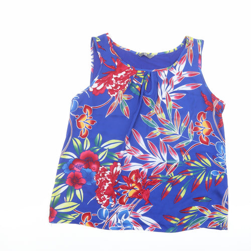 BHS Womens Blue Floral Viscose Camisole Blouse Size 16 Scoop Neck