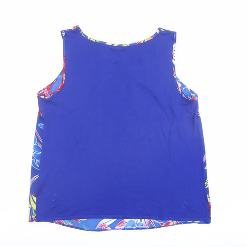 BHS Womens Blue Floral Viscose Camisole Blouse Size 16 Scoop Neck