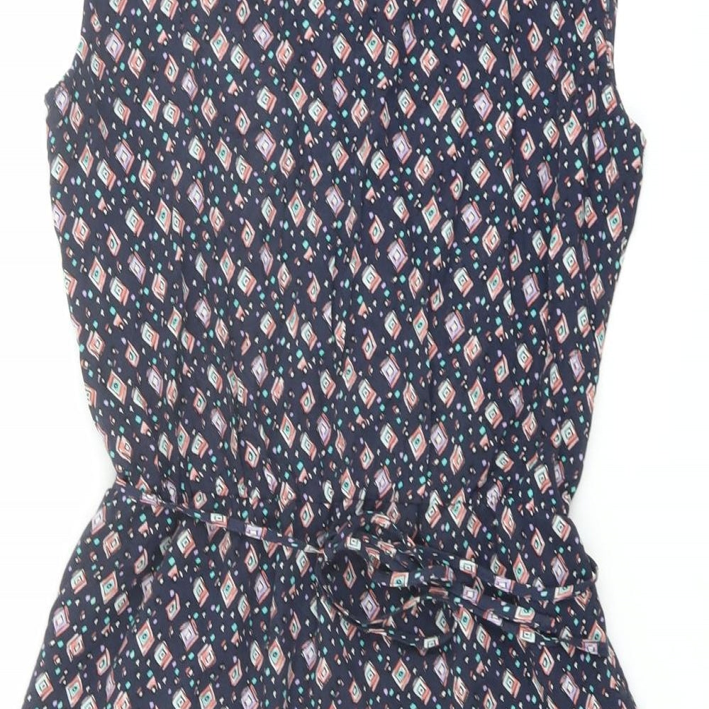 Esprit Womens Blue Geometric Viscose A-Line Size 12 Boat Neck Pullover