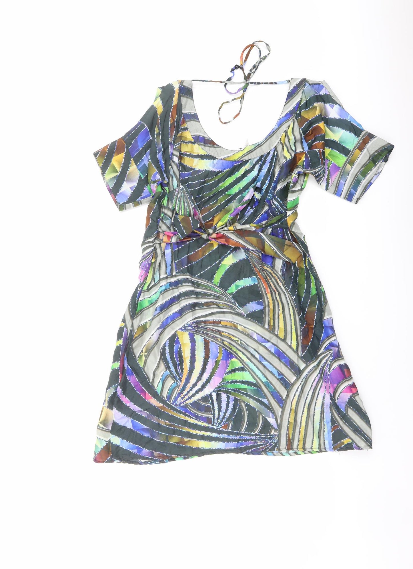 Dorothy Perkins Womens Multicoloured Geometric Cotton A-Line Size 12 V-Neck Zip