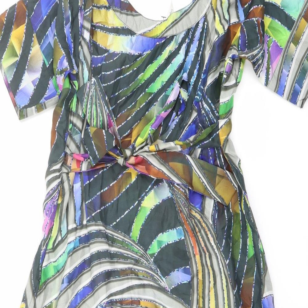 Dorothy Perkins Womens Multicoloured Geometric Cotton A-Line Size 12 V-Neck Zip