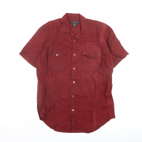 Banana Republic Mens Red Linen Button-Up Size M Collared Button