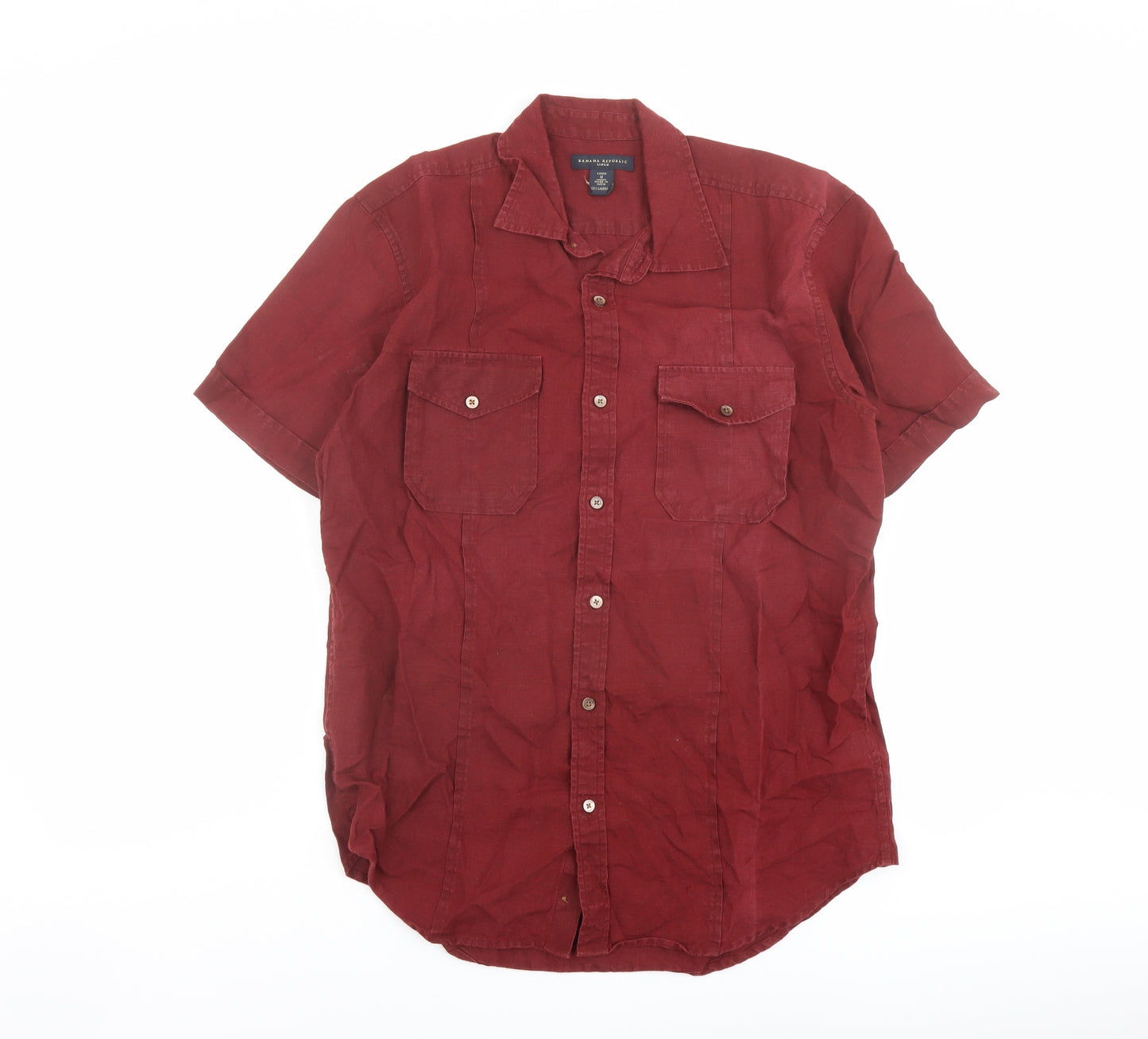 Banana Republic Mens Red Linen Button-Up Size M Collared Button