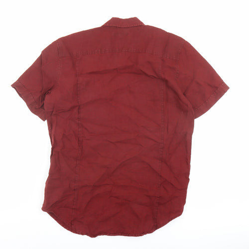 Banana Republic Mens Red Linen Button-Up Size M Collared Button