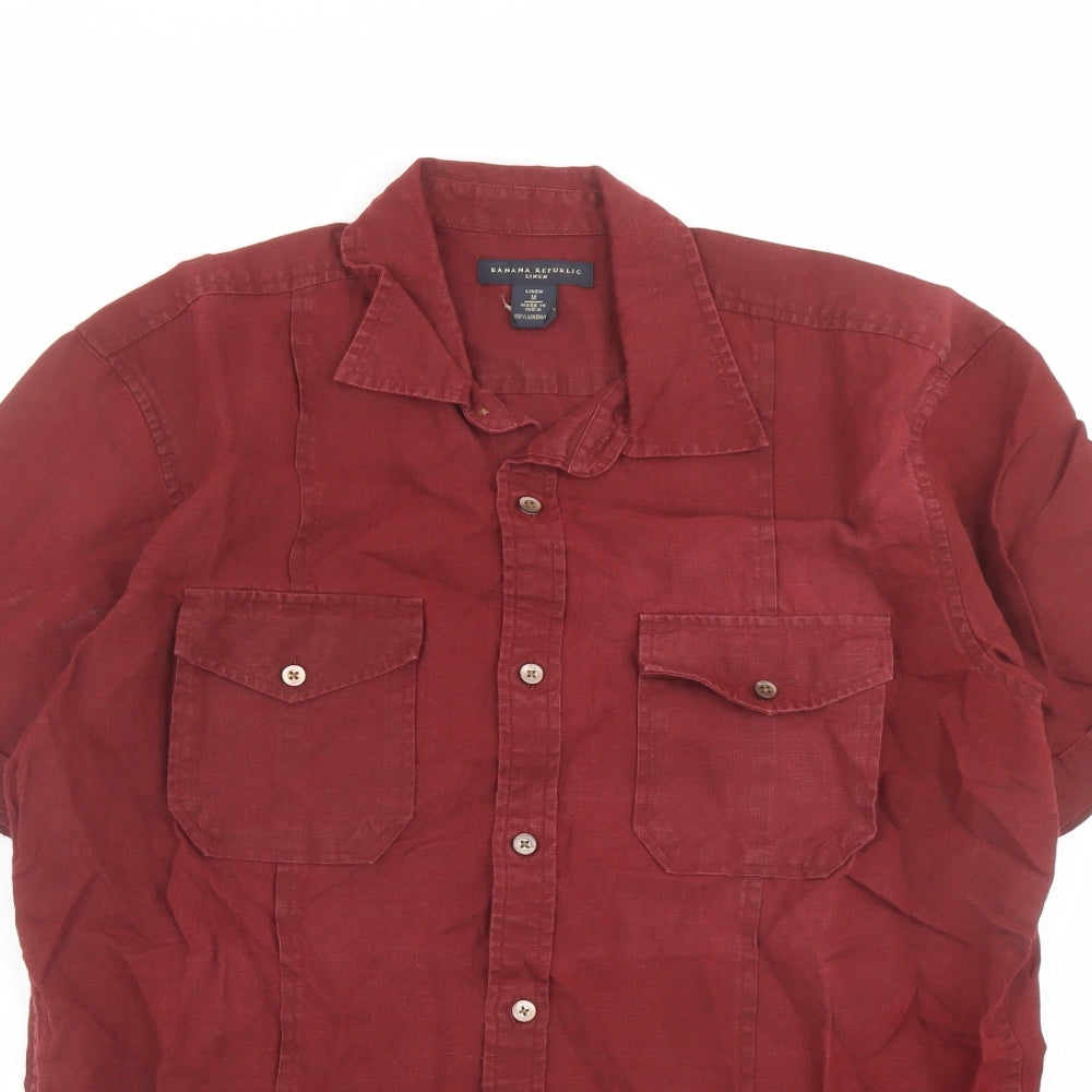 Banana Republic Mens Red Linen Button-Up Size M Collared Button