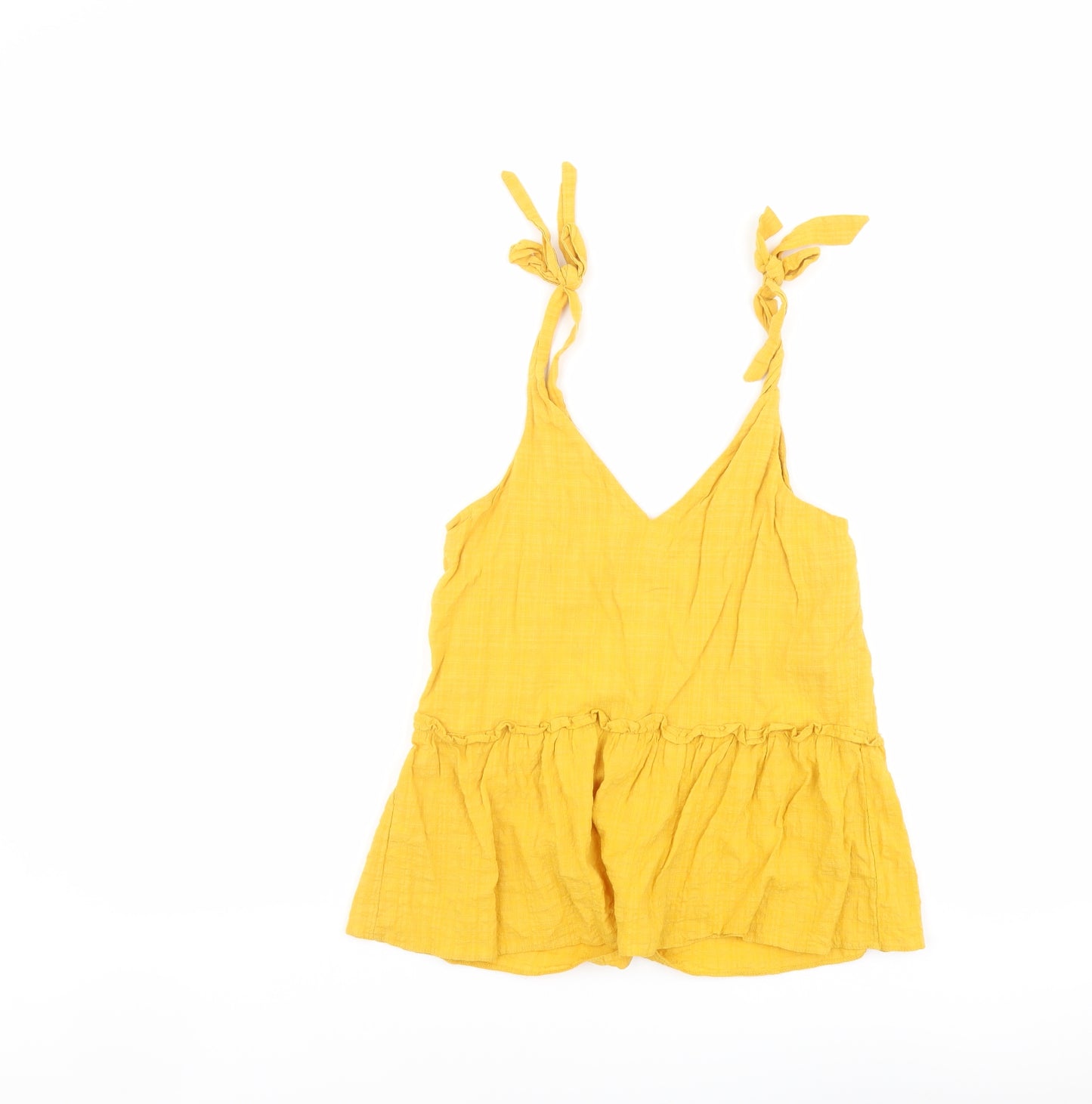 New Look Womens Yellow Cotton Basic Tank Size 10 V-Neck