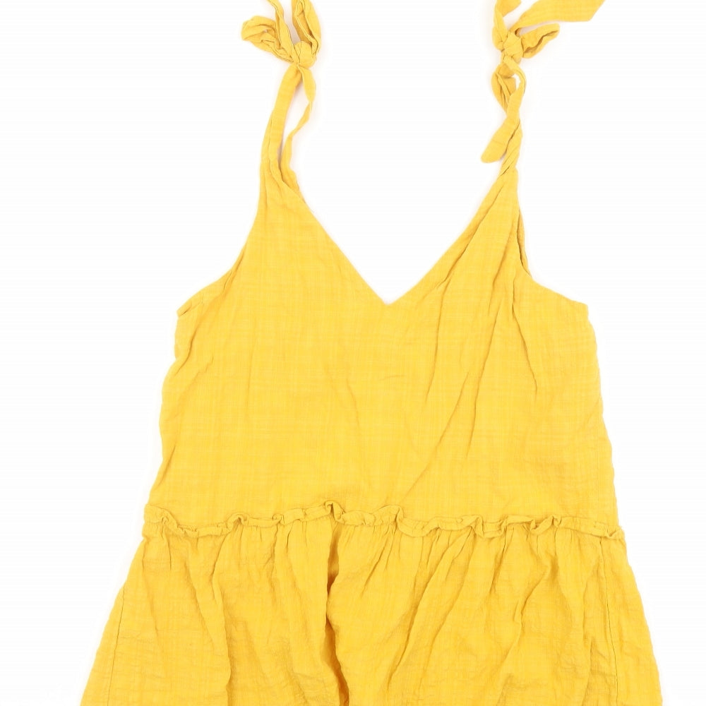New Look Womens Yellow Cotton Basic Tank Size 10 V-Neck
