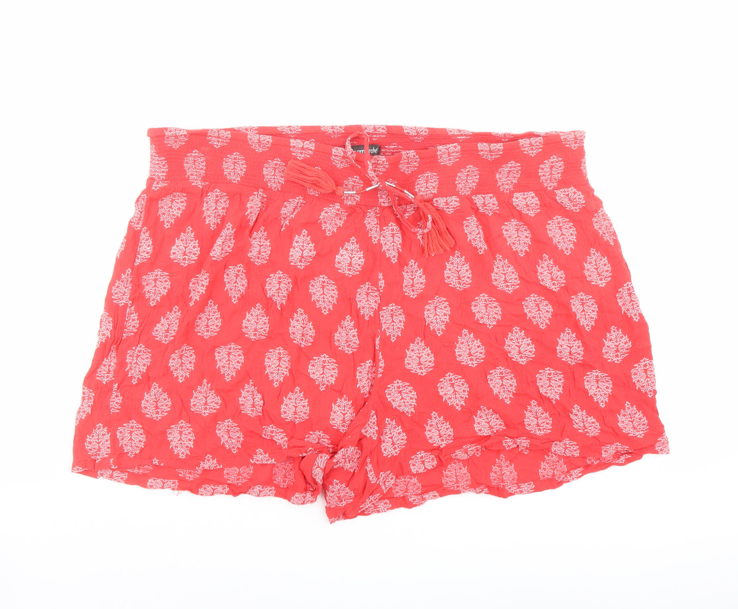 Bonmarché Womens Red Geometric Viscose Bermuda Shorts Size 22 L4 in Regular Pull On