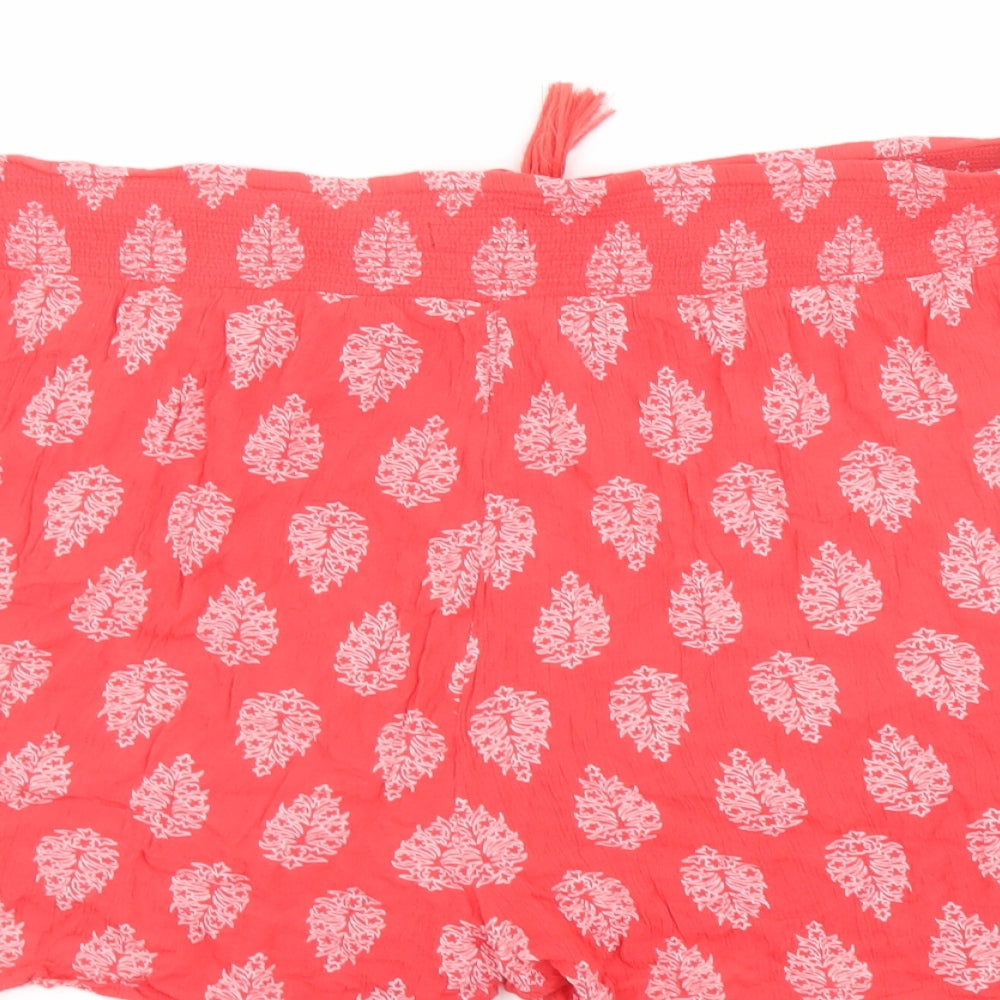 Bonmarché Womens Red Geometric Viscose Bermuda Shorts Size 22 L4 in Regular Pull On