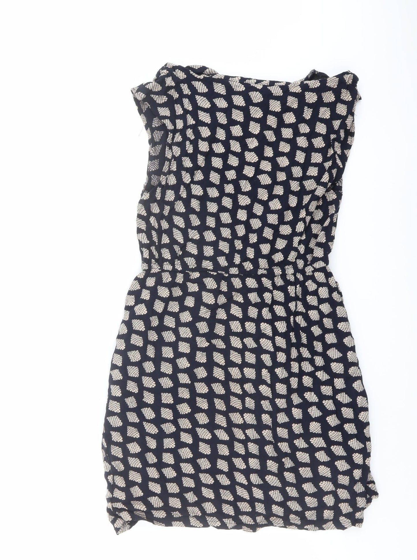 AX Paris Womens Blue Geometric Cotton A-Line Size 12 Boat Neck Pullover