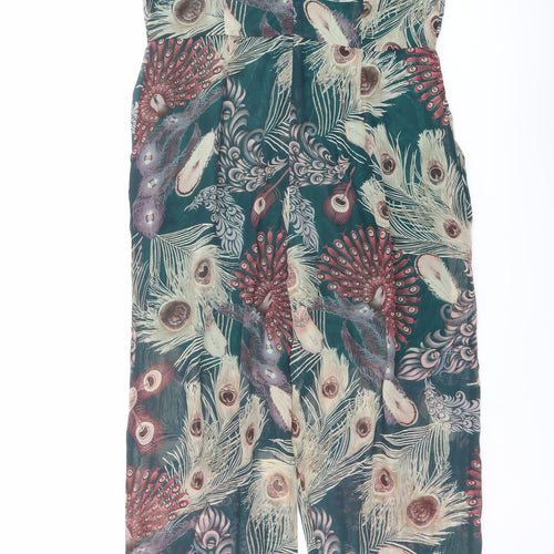 Tenki Womens Green Geometric Polyester Jumpsuit One-Piece Size XL Zip - Peacock Feather