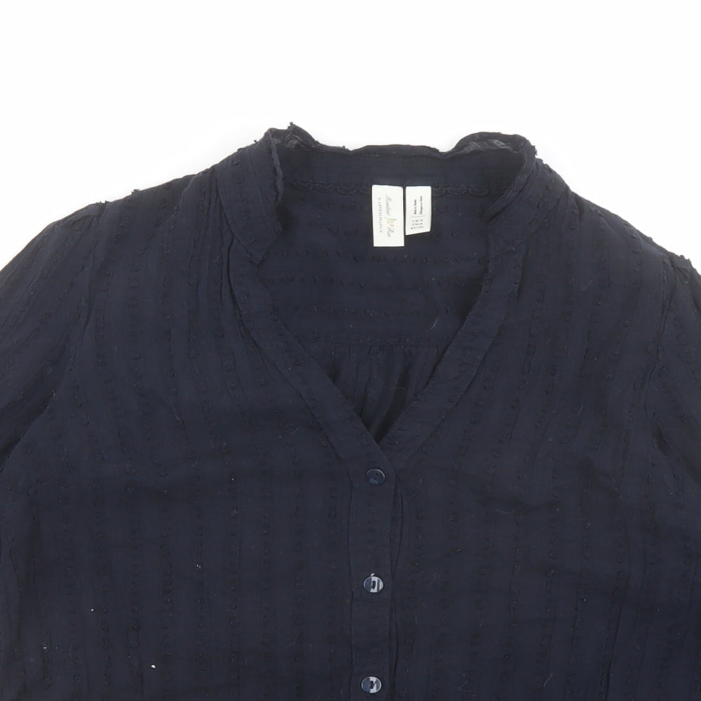 Anthropologie Womens Blue Striped Cotton Basic Button-Up Size 6 V-Neck