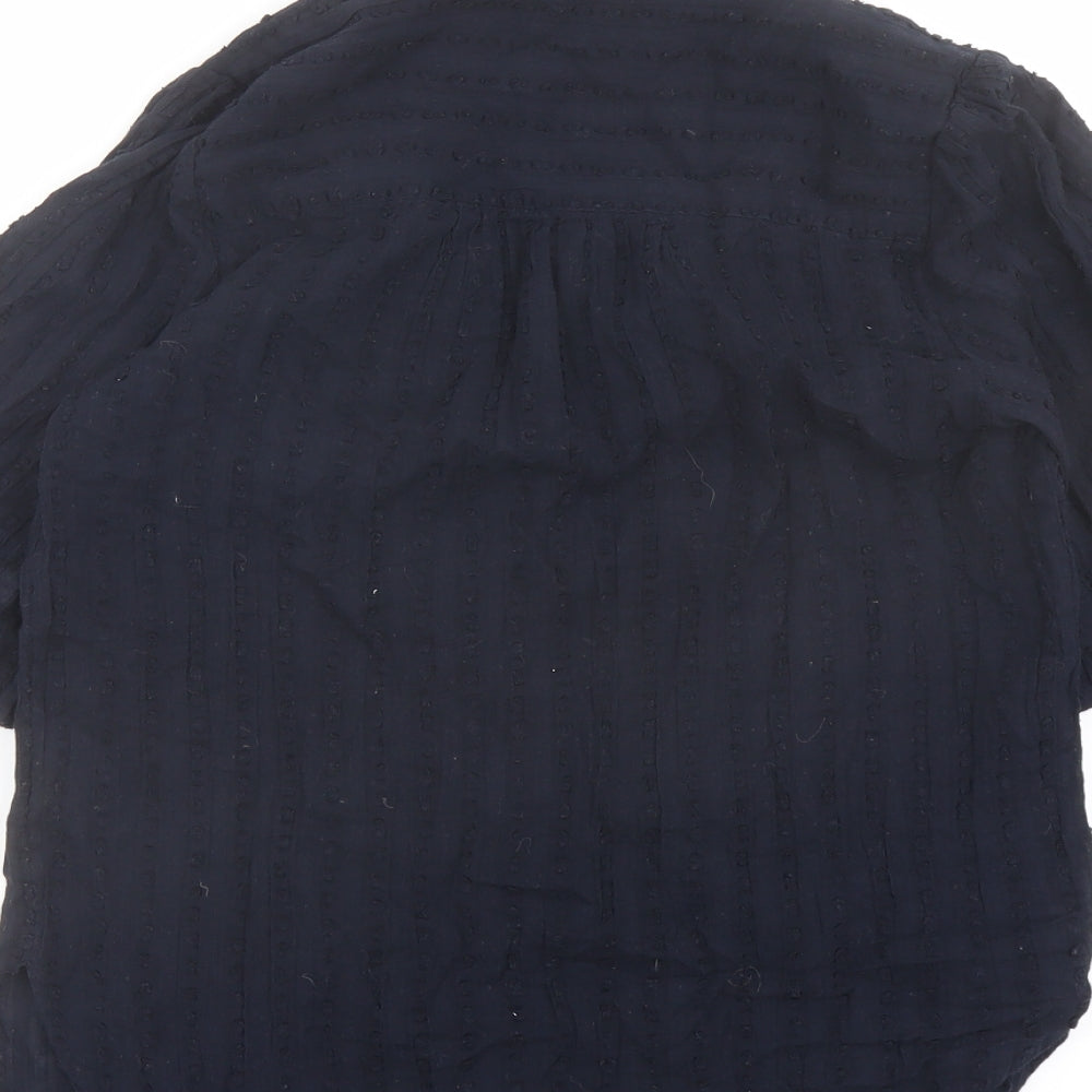 Anthropologie Womens Blue Striped Cotton Basic Button-Up Size 6 V-Neck