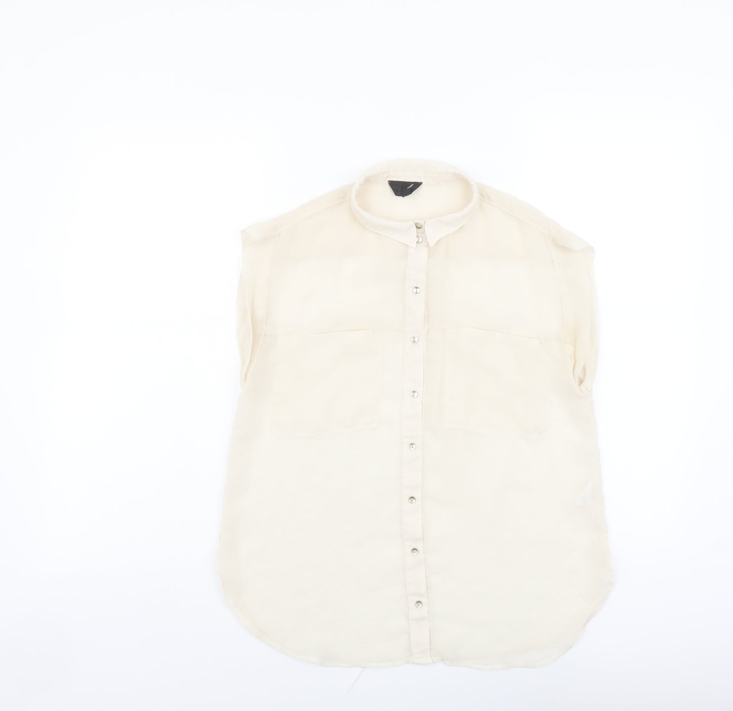 Topshop Womens Beige Polyester Basic Button-Up Size 6 Collared