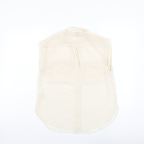 Topshop Womens Beige Polyester Basic Button-Up Size 6 Collared