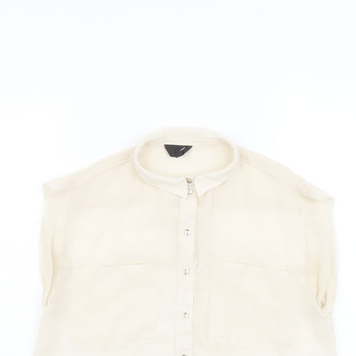 Topshop Womens Beige Polyester Basic Button-Up Size 6 Collared