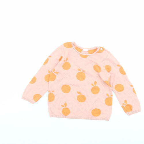 H&M Girls Pink Geometric Polyamide Pullover Jumper Size 12-18 Months Button - Fruit Print