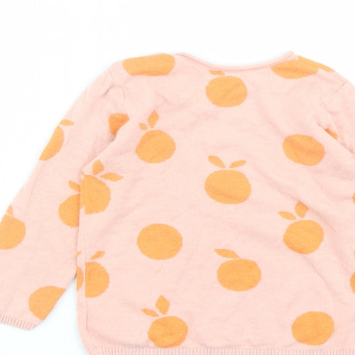 H&M Girls Pink Geometric Polyamide Pullover Jumper Size 12-18 Months Button - Fruit Print