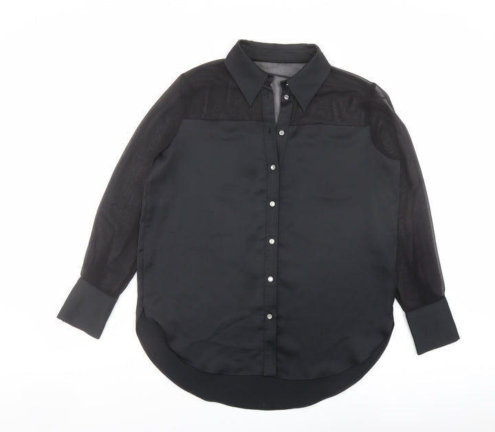 River Island Womens Black Polyester Basic Button-Up Size 10 Collared