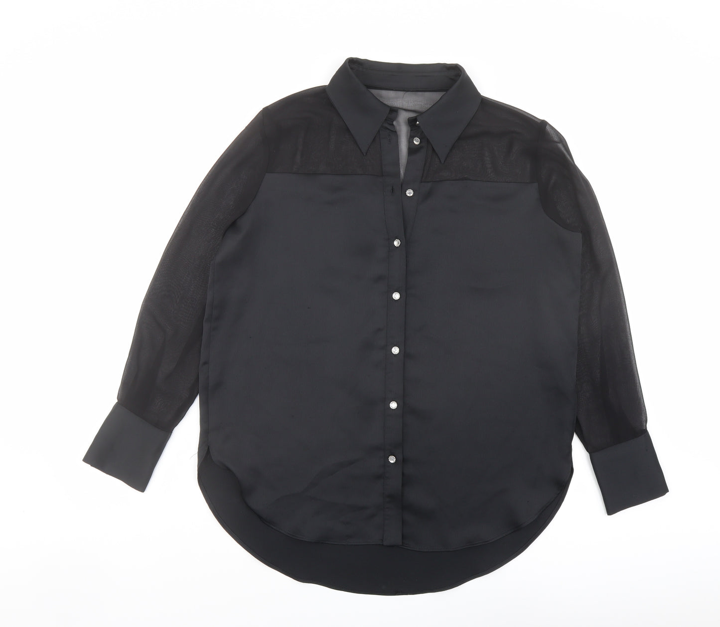 River Island Womens Black Polyester Basic Button-Up Size 10 Collared